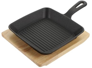 MAGICLULU Square Cast Iron Frying Pan Non Stick Induction Hob Pan Lid for Kitchen