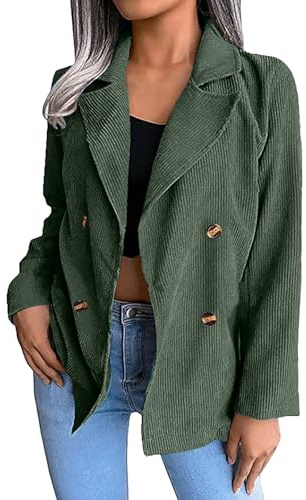 Blazer da donna in corduroy con revers, giacca invernale con bottoni, giacca corta vintage, a maniche lunghe, giacca da transizione, giacca in pile, elegante, da ufficio, business, blazer, retro