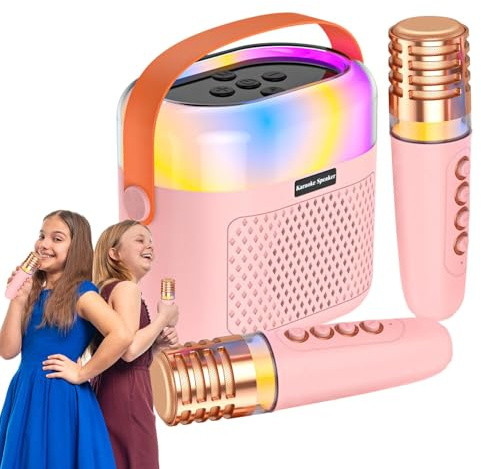 Kixolazr Portable Karaoke Machine - 1200mAh Small Singing Device Karaoke | Karaoke Speaker, Family Karaoke Set with Dazzling Lights and 2 Wireless Microphones for Kids