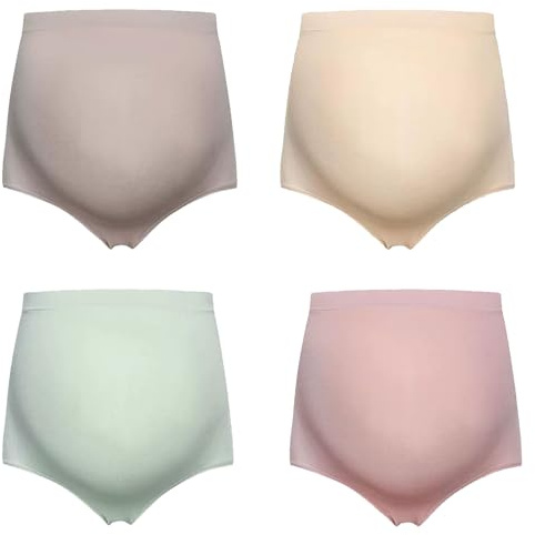 AWAVM Bragas para Embarazadas Algodon de Cintura Alta Braguitas sin Costuras Mujer de Maternidad, Pack de 4