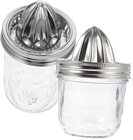 DINHEAROM Manual Stainless Steel Lemon Juicer and Orange Squeezer Hand Press Citrus Juicer Set for Home Kitchen 480ml and 280ml Mason Jars