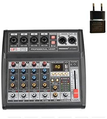 Freeboss AT-04M Portátil DC 5V Fuente de alimentación Bluetooth USB Interfaz 4 canal 16 Efecto PC Record PC Sound Card Audio Mezcle Consola(E-U)