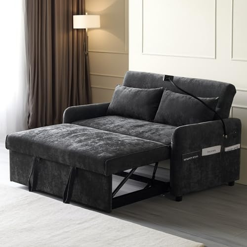 Cayipng Sofá Cama Plegable, sofá Cama Multifuncional, Sofá Lounge con Puerto de Carga USB, Soporte para teléfono móvil, para Sala de Estar, Dormitorio (Gris + Chenilla)