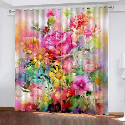 HABEAT 3D Blumen Vorhänge Abdunkelnde Blumen Kindervorhänge Vorhang mit ösen 2er Set Gardinen Blickdicht Verdunkelungs für Kinderzimmer Schlafzimmer Wohnzimmer B 150 X H 166 cm（Stil 35-10）