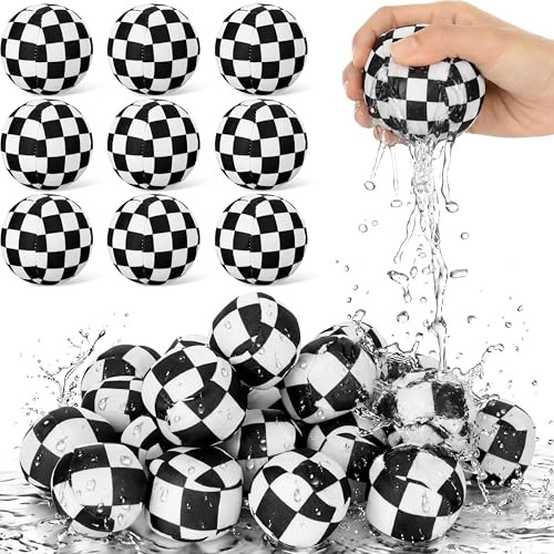 Vertintong 24 Pack Race Car Party Favors Reusable Water Balls Bomb for Pool, 2 Inch Water Balls Bulk Black and White Plaid Absorbent Pool Toys for Kids Beach Racing Car Party Supplies
