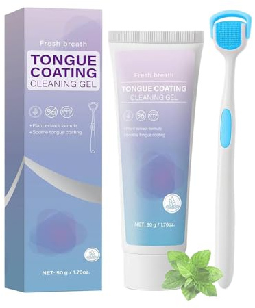 Zungenreiniger Gel mit Bürste, Zungenreinigungsgel-Set, Zungenentfernungs-Set, Zungenbelag Entfernen, Minzfrische Formel für frischen Mund, Entfernt Mundgeruch. (1)