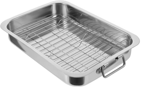 SMASOLO Bandeja Hornear Rectangular Inoxidable con Rejilla Resistente y Práctica para Horno para Repostería y Uso Doméstico Hotel y Restaurante