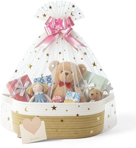 Eschenkkorb leer groß,Baby Aufbewahrungskorb,Korb geflochten,Gift Basket,Präsentkorb leer,Korb für Geschenke,Aufbewahrungskörbe,Geflochtener Korb für Geburtstag,Hochzeit,Erntedank,Weihnachten (Khaki)