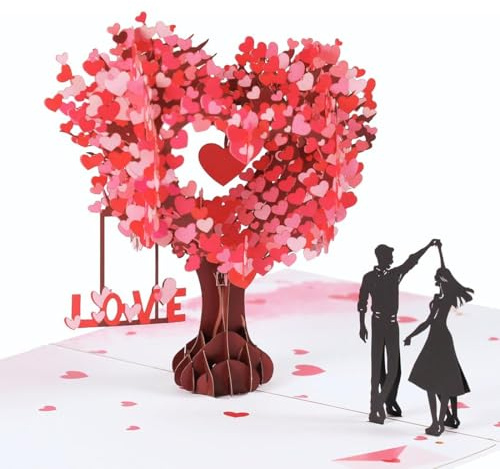 TEOZBLU Biglietto Anniversario Matrimonio Pop Up Albero Del Cuore, Biglietto Auguri Matrimonio, 3d Romantico Biglietto Auguri Compleanno Per Moglie Fidanzata Coppia, Regalo Anniversario, San Valentino