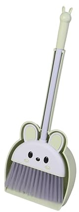 Jiuvaso Balai pour Enfants Kit de Ménage Jouet d'Imitation Balayette Pelle Ensemble Mini Accessoires Fonctionnels Matériel Solide Adapté pour Jeu Éducatif, Vert