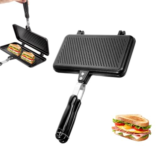 Sandwich Baking Pan Toaster, Sandwich Toaster 2 Slice Non-Stick Grilled Frying Pan with Handle Deep Fill for Gas Stoves, Camping, Toastie Maker Lover, Panini Presses