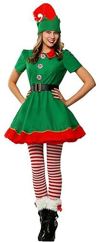 Sonnena Costume Lutin Femme, Deguisement Lutin Femmes Enfant Homme Famille, Deguisement Lutins Noel, Bonnet Elfe Collant de Noël Elfe Robe Lutins Femmes, Tenue Noel pour Noël, Cosplay Femme