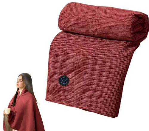 Portable Heated Shawl Wraps for Women, USB Heated Blanket Shawl, Wearable Electric Shawl with Fast 15s Heating, 3 Heating Levels, Machine Washable Heated Wrap for Neck & Shoulder (Claret)