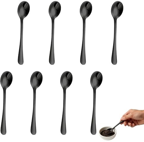 Espressolöffel, Espressolöffel Mini, Mini Löffel für Kaffee und Tee, Gewürzlöffel aus Edelstahl, 8 Stück kleine Löffel in Schwarz für Dessert und Küche
