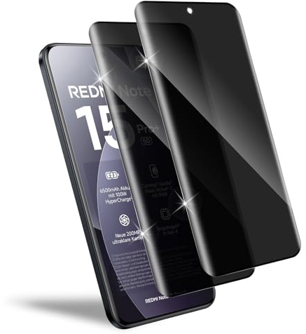 HidWee Compatible con Xiaomi Redmi Note 15 Pro Plus 5G Privacidad Protector de Pantalla, 2 Piezas 9H Dureza Anti Espía Cristal Templado, Con Marco de Instalación