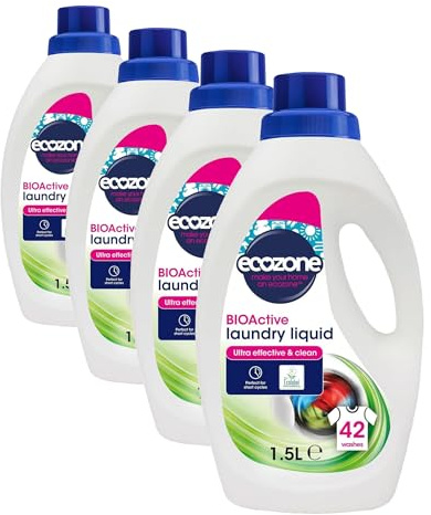 Ecozone BIOActive Laundry Cleaner, Effective Laundry Detergent with Stain Remover, 42 Washes, Washing Machine Detergent for Cold Cycles, Vegan Friendly Eco Conscious Natural Cleaning Products - 1.5L