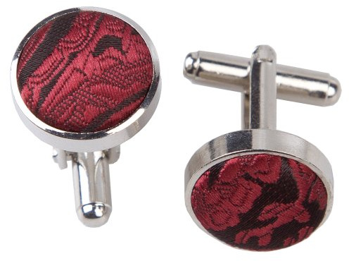 DQT Mens Paisley Floral Fabric Inlay Cufflinks - Wedding, Business & Formal Shirt Accessories - Burgundy
