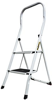 DRABEST Escalera Pro Acero - Para oficina, hostelería, Duradera y antideslizante - Versátil y duradera - Capacidad de carga hasta 150 kg - 2 peldaños - 0,47x1x0,55 m