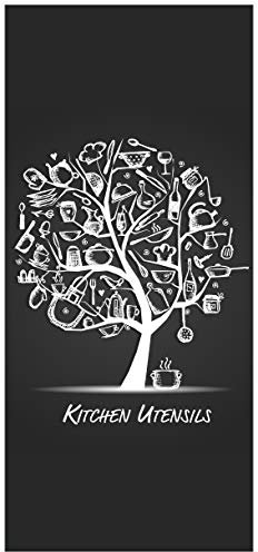 Wallario Selbstklebende Türtapete Kitchen Utensils - Baum aus Küchenutensilien in schwarz weiß - Türposter 93 x 205 cm Abwischbar, rückstandsfrei zu entfernen