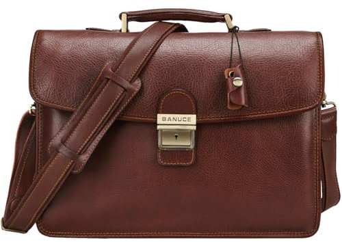 Banuce Aktenkoffer Herren Leder Rindleder 14 Professionaler Aktentasche Laptoptasche Schulterbeutel