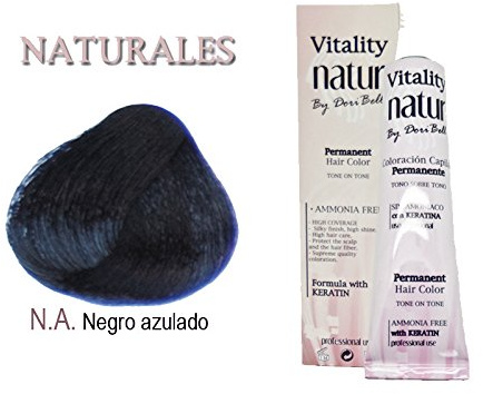 Tinte Vitality Natur Sin Amoniaco + Keratina 60ml. Tono Negro Azulado