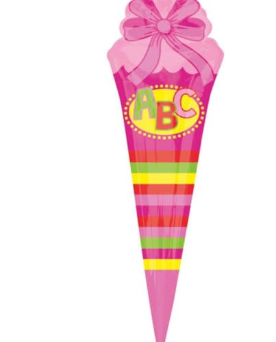Amscan 3583301 - Super Shape Folienballon Schultüte Pink, Größe 25 x 76 cm, Volumen 40 Liter, Heliumballon