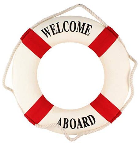 VOSAREA Rettungsring Deko Outdoor Nautische Rettungsring Wanddeko 35 cm Willkommen Rettungsringe rot Weiß Maritime Deko für Badezimmer Wohnzimmer