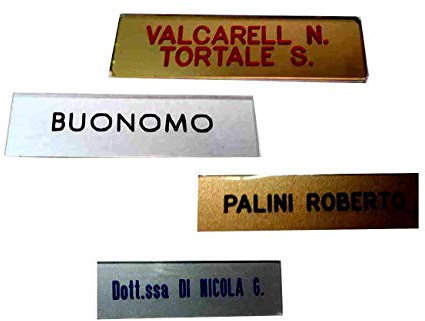 TARGA cassetta della posta 3 righi, 2,5x7 cm spesso 2mm con biadesivo targhetta plastica scegli colori INCISIONE COMPRESA stampatello FUORIPORTA lettere imitazione targhetta ottone 1 portachiavi