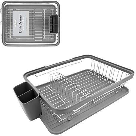 Anika Kitchen Dish Drainer & Drying Rack/Removable Drip Tray & Cutlery Holder/Large Capacity for Kitchen Counter in Grey 69069