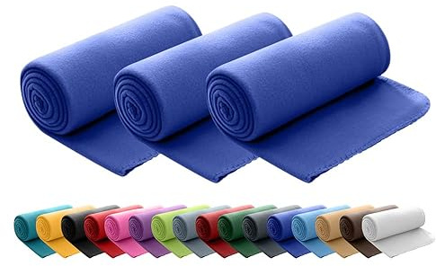wometo 3er Set Polar Fleecedecke 130x160 Oeko-TEX ca. 400g dunkelblau blau | mit Anti-Pilling und Kettelrand, im praktischen 3er Pack