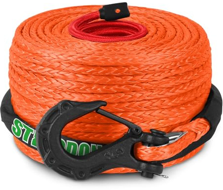 STEGODON 3/8 x 100ft Synthetic Winch Rope 23,809lbs Dyneema Winch Cable Line with Hook and Sleeve Protection Car Tow Recovery Cable for 4WD Off Road Vehicle Jeep SUV Truck(Orange)