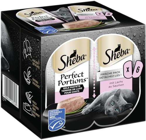 Sheba Perfect PORTIONS Pastete mit Lachs MSC 1x3x(2x37,5g), Katzenfutter, Nassfutter, Schale