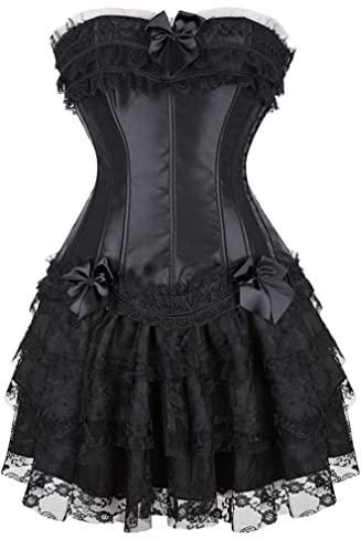 Grebrafan Corset Falda Tul Mujer Gotico Disfraces Corsés y Bustiers de Satén (EUR(38-40) XL, Negro)