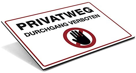 Schild PRIVATWEG - DURCHGANG VERBOTEN mit Warnsymbol – Hinweisschild für Privatgrundstücke – Alu-Verbund Warnschild (300 x 200 x 4 mm | Weiß) | Kennzeichnung für Privatgrundstück, Einfahrt und Hof – weist Unbefugte deutlich auf das Durchgangsverbot hin
