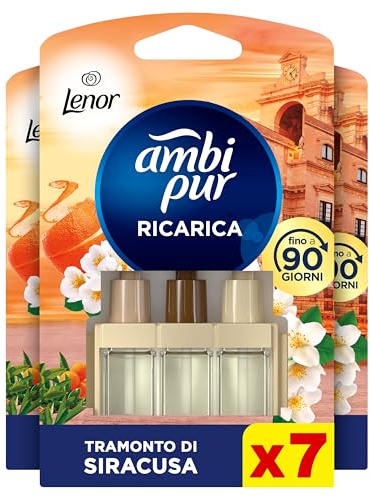 Ambi Pur 3Volution Ricarica Profumatore Elettrico, 7 Pezzi, Lenor Arancia | Tecnologia elimina odori, fino a 90 giorni di profumo per ricarica