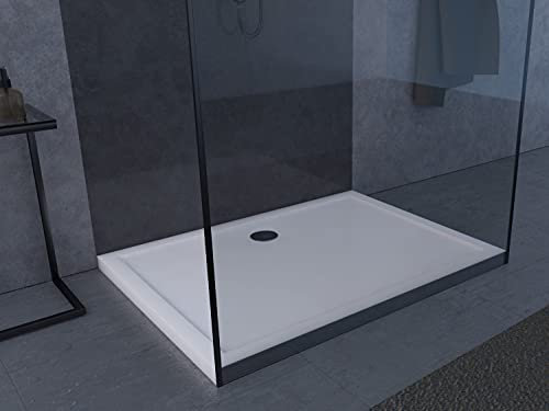 Plato de ducha rectangular 120 x 90 cm – Plato de ducha de alta calidad de acrílico sanitario, apto para mamparas de ducha con una superficie de 120 x 90 cm