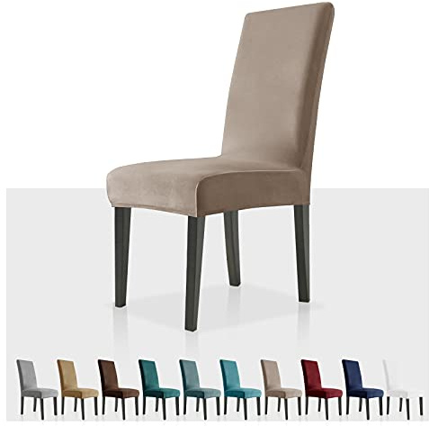 MAXIJIN Stretch Velvet Chair Covers for Dining Chairs Set of 4 Removable Velour Dining Chair Covers Plush Chair Slip Covers for Dining Room,Hotel,Kitchen,Ceremony (Khaki, 4)