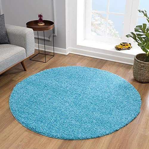 Impression Teppich Rund - Perfect Teppiche fürs Wohnzimmer, Flur, Schlafzimmer, Kinderzimmer, Babyzimmer - Hochwertiger Öko-Tex Zertifizierter Flächenteppich - Solid Color Aqua - 120 cm Rund