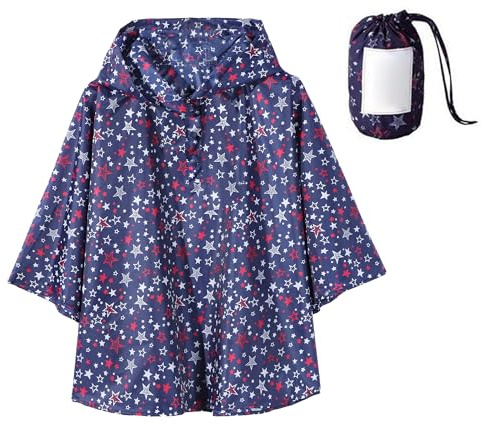 Gaga city Bambini Impermeabile Giacca da Pioggia Poncho da Pioggia Bambina Incappucciato Riutilizzabile Cappotto di Pioggia Bello come Materiale e ha la Sua Sacca Stelle blu/3-5 anni