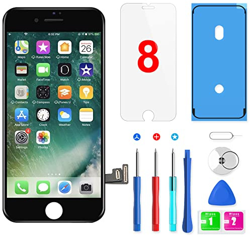 QTlier Ecran iPhone 8 Noir LCD Vitre Tactile Complet Remplacement Assemblé avec Caméra Frontale, Haut Parleur Interne, Capteur de Proximité + film protecteur d'écran pour A1863, A1905, A1906
