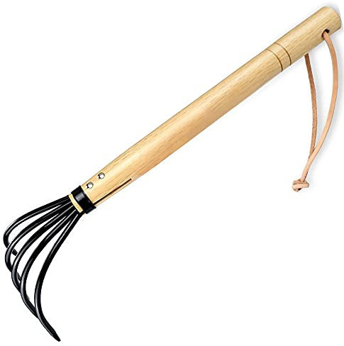 SHANFEEK Garden Rake 5-Claw Landscape Dethatcher Thatching Beach Combing Rake for Digging Clam Shell Defoliation Hoe Garden Tool For Loosen The Soil(Beige)