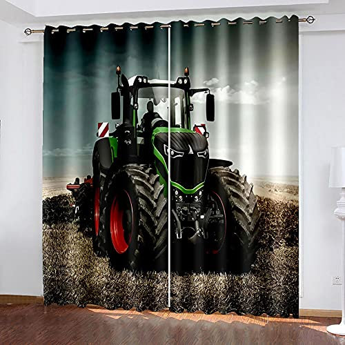 LWXBJX Gardinen blickdicht für Schlafzimmer Wohnzimmer - Grau Bauernhof Traktor - 3D Druckmuster Öse thermisch isoliert - 234 x 230 cm - 90% blickdicht vorhang für Kinder Jungen Mädchen Spielzimmer
