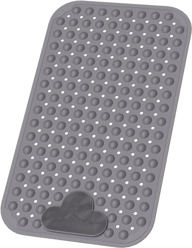 XIYUNTE Shower Mat Non Slip Anti Mould for Elderly, 70 x 40cm Non Slip Bath Mat with Foot Massage, Non Slip Shower Mats for Inside Shower, Anti Slip Shower Mat with Suction Cup, Easy to Clean, Grey