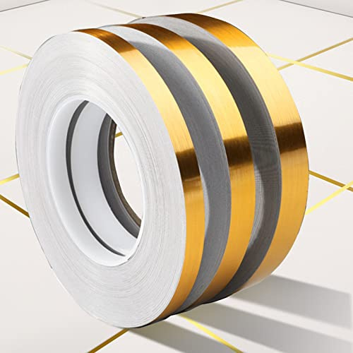 AXYWINBO Cinta Adhesiva Decorativa,50m * 1.5cm Piso Pegatinas Dorado Pegatina Pared Impermeable Brecha Cinta de Sellado para Gabinete,Cocina,Lavabo,Inodoro,Esquina,Cuarto de baño Decoración