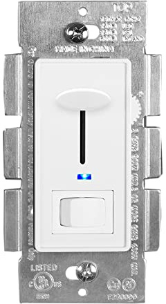 Maxxima Dimmer Electrical Light Switch - Featuring Blue Indicator Light, LED Compatible, 3-Way/Single Pole Use, 600 Watt Max, Dimmable Lamp and Lighting Control