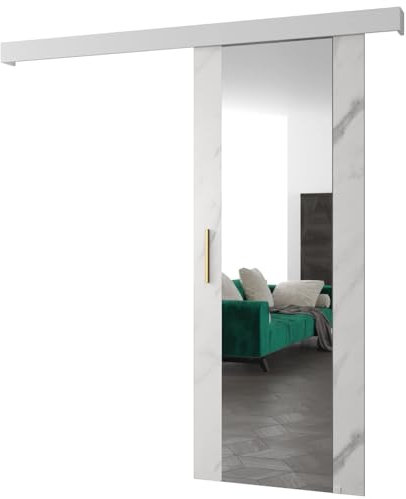 ABIKSMEBLE Salwador 2 Set di Ante Scorrevoli con Copertura del Binario e Specchio - Porte Scorrevoli per Pareti Interne - Costruzione Solida - 90 x 204 cm - Marmo bianco