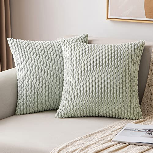 MIULEE 2er Set Kissenbezug 40×40cm Kordsamt Ananas-Ähren Erbsengrün