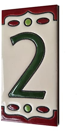 Carreaux de numéro de maison Nazari M-4 en céramique peinte à la main Motif numéro 2 11 x 5,5 cm ou 5,5 x 11 cm