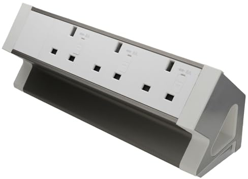 kenable Office Desk Mountable PDU Power Pod 3 x UK Mains Socket Outlets 2m Cable with Desktop Clamps White