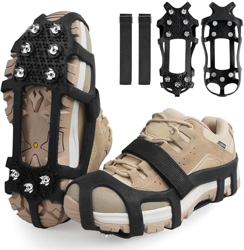 Schuhgrödel Steigeisen Spikes für Schuhe und Stiefel,Schuhspikes mit 9 Edelstahl Zähne Spikes Anti-Rutsch Ice Schuhkrallen Eisspikes für Wandern, Trekking, Schnee, EIS, Winter Outdoor